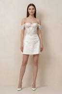 Lace Sheath A - Line Off - the - Shoulder Mini Wedding Dress in White - SHE IS ME Wedding Dresses