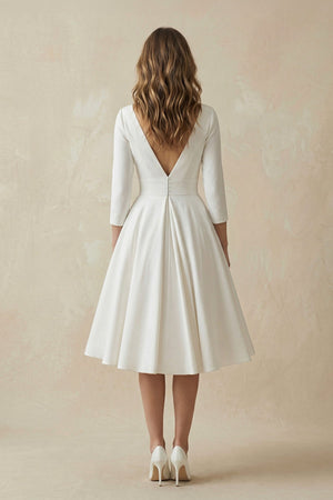 Long Sleeves A Line Satin Wedding Dress in White - SHE IS ME Wedding Dresses
