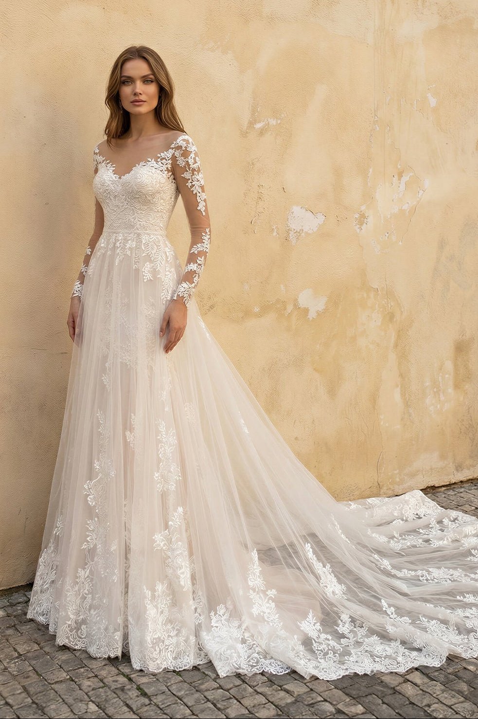 Long Sleeves Mermaid Lace Wedding Dress in Ivory - SHE IS ME Wedding Dresses