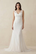 Mermaid Cowl Neck Tulle Wedding Dress in White - SHE IS ME Wedding Dresses