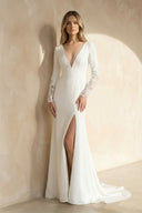 Mermaid Long Sleeves Satin Wedding Dress With Slit - SHE IS ME Wedding Dresses