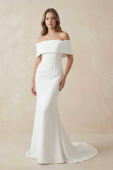 Mermaid Off - The - Shoulder Satin Wedding Dresses in White - SHE IS ME Wedding Dresses