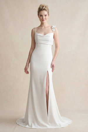 Mermaid Satin Wedding Dress With Floral in White - SHE IS ME Wedding Dresses