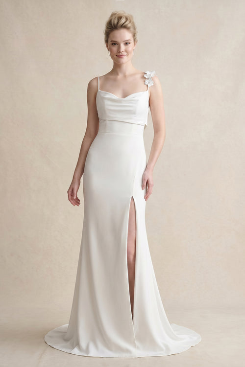 Mermaid Satin Wedding Dress With Floral in White - SHE IS ME Wedding Dresses
