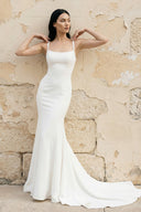 Mermaid Scoop Neck Backless Satin Wedding Dresses - SHE IS ME Wedding Dresses