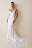 Mermaid Spaghetti Straps Lace Open Back Wedding Dress in White - SHE IS ME Wedding Dresses