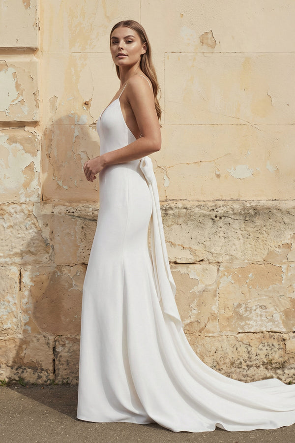 Mermaid Spaghetti Straps V - Neck Wedding Dresses in White - SHE IS ME Wedding Dresses
