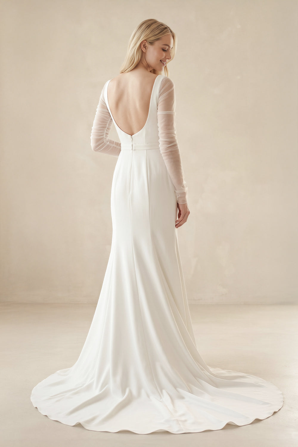 Mermaid Square Neck Long Sleeves Satin Wedding Dresses - SHE IS ME Wedding Dresses
