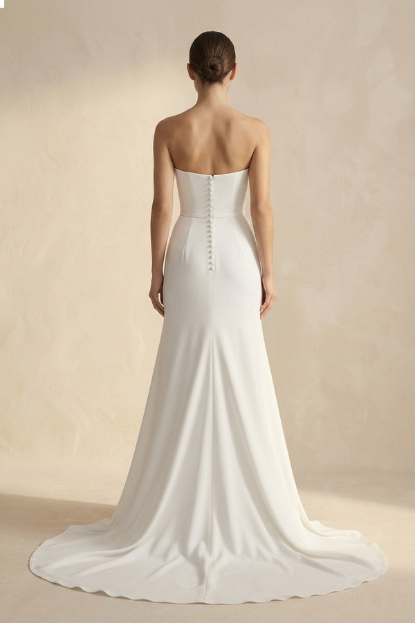 Mermaid Strapless Satin Wedding Dress in White - SHE IS ME Wedding Dresses