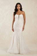 Mermaid Sweetheart Appliqued Tulle Wedding Dress in White - SHE IS ME Wedding Dresses