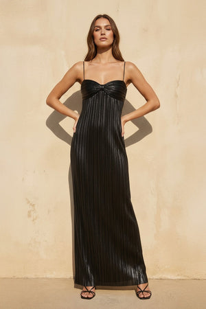 Metallic Pleated Maxi Dress in Black - SHE IS ME