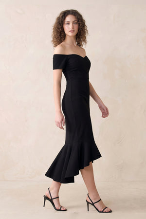 Off-the-Shoulder Mermaid Midi Dress in Black – SHE IS ME Dresses