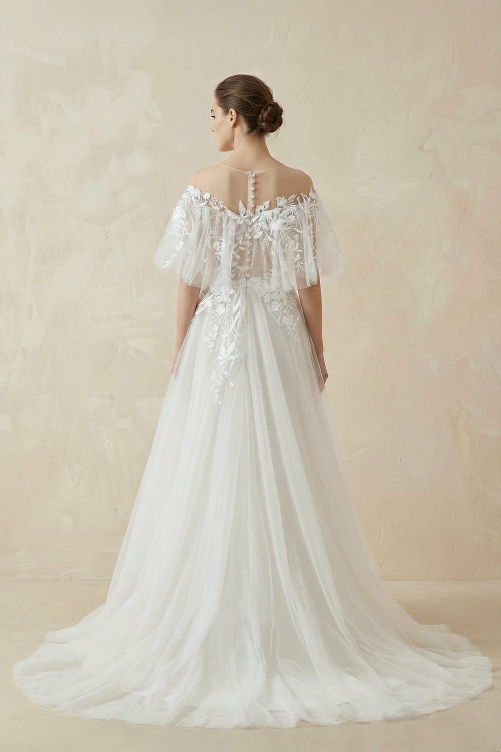 Off - the - Shoulder Tulle A - Line Wedding Dress with Appliqué - SHE IS ME Wedding Dresses