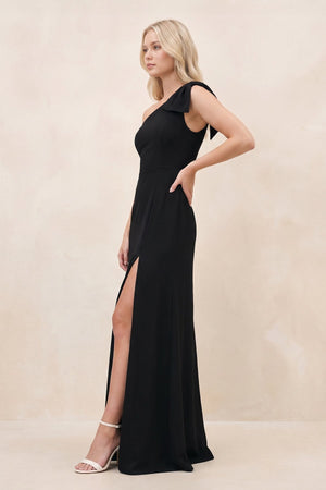 One - shoulder A - Line Chiffon Maxi Dress in Black - SHE IS ME Dresses
