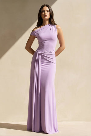 One Shoulder Draped Maxi Dress in Lavender - SHE IS ME