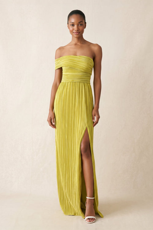 One - shoulder Sheath Chiffon Maxi Dress in Yellow - SHE IS ME Dresses