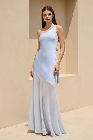 One Shoulder Sheath Open Back Maxi Dress in Sky Blue - SHE IS ME Prom Dresses