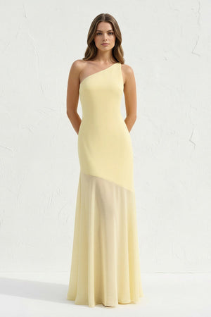 One Shoulder Sheath Open Back Maxi Dress in Yellow - SHE IS ME Prom Dresses