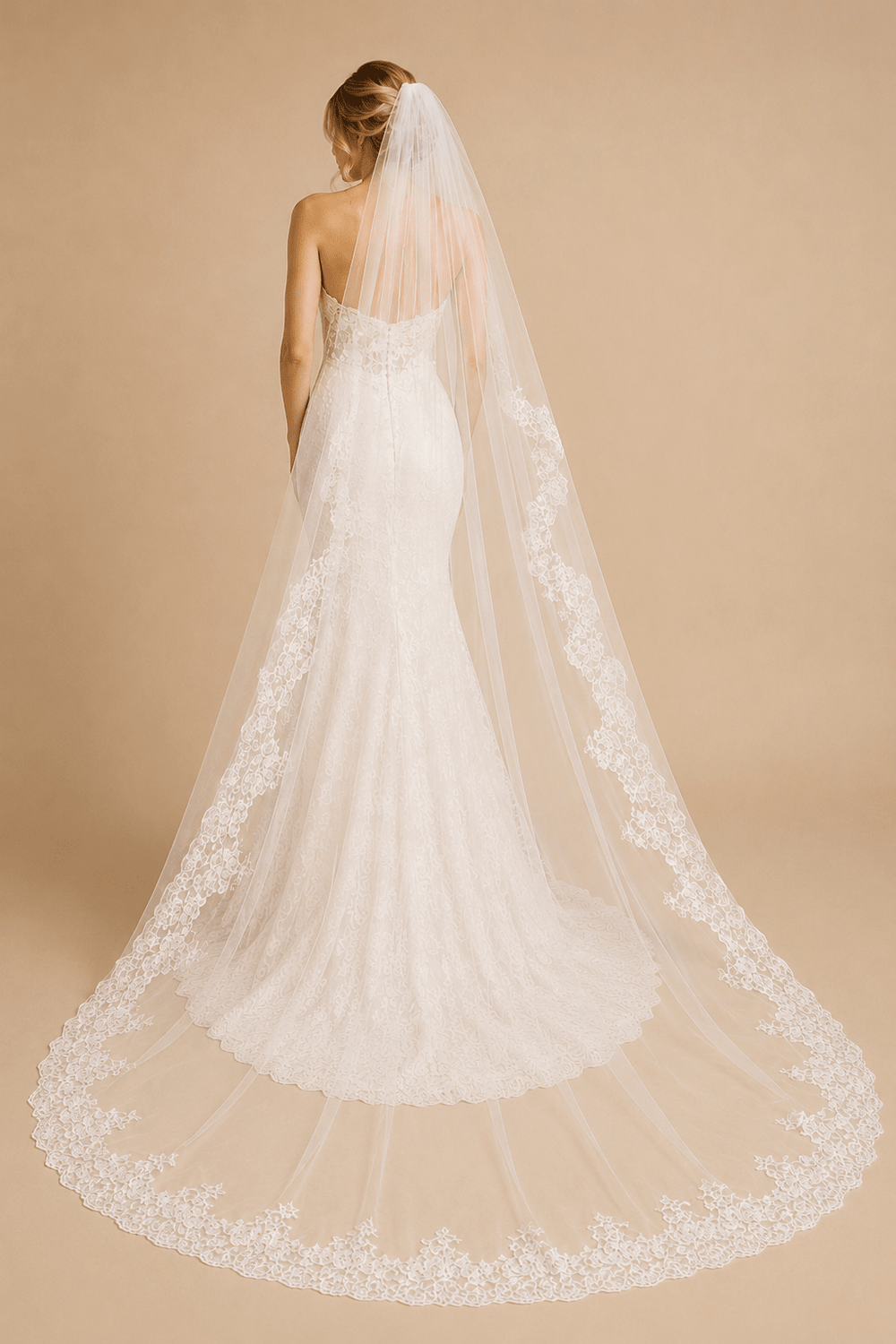 One - Tier Vintage Tulle Lace Edge Chapel Veils Appliques Wedding Veil in White - SHE IS ME Wedding Veils