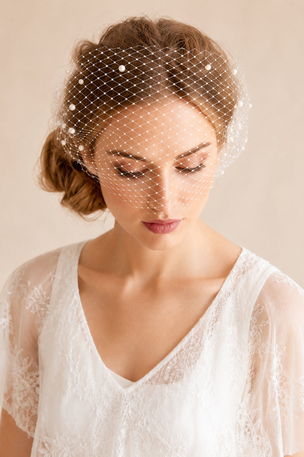 Pearls Vintage Mesh Birdcage Wedding Veils in Ivory - SHE IS ME Wedding Veils
