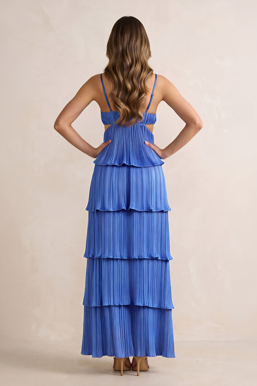 Pleated Tiered Sweetheart Keyhole Maxi Dress in Blue – SHE IS ME Dresses