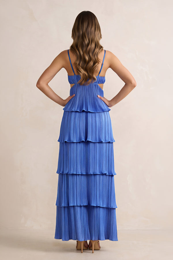 Pleated Tiered Sweetheart Keyhole Maxi Dress in Blue – SHE IS ME Dresses