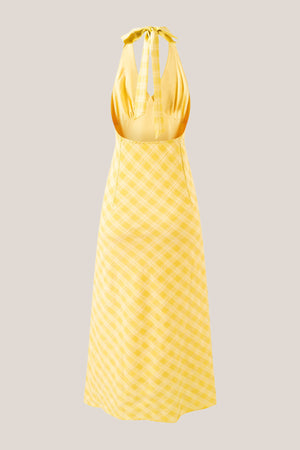Plunge A-Line Vintage Plaid Printed Midi Dress in Yellow– SHE IS ME Dresses