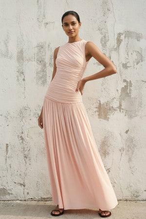 Ruched Backless Maxi Dress in Blush Pink - SHE IS ME PROM DRESSES