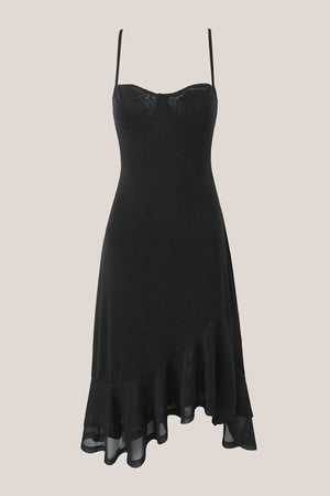 Ruffled A-Line Spaghetti Straps Midi Dress in Black– SHE IS ME Dresses
