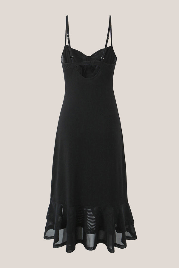 Ruffled A-Line Spaghetti Straps Midi Dress in Black– SHE IS ME Dresses
