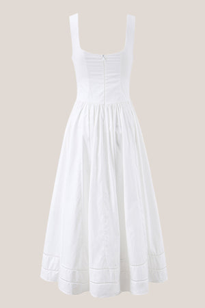 Ruffled Square Neck A-Line Cotton Midi Dress in White– SHE IS ME Dresses