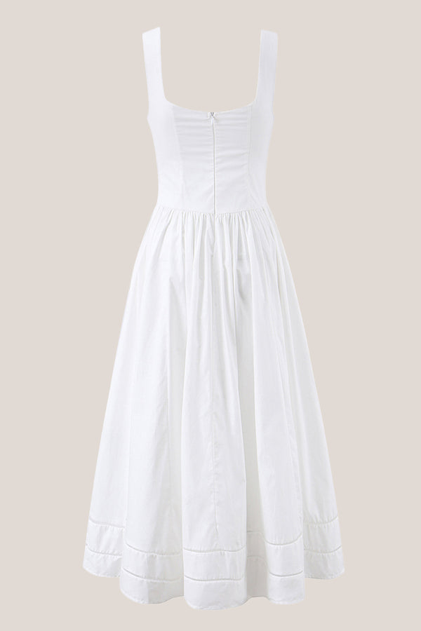 Ruffled Square Neck A-Line Cotton Midi Dress in White– SHE IS ME Dresses