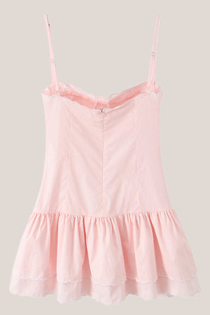 Ruffled Sweetheart A - Line Cotton Mini Dress in Pink - SHE IS ME Dresses