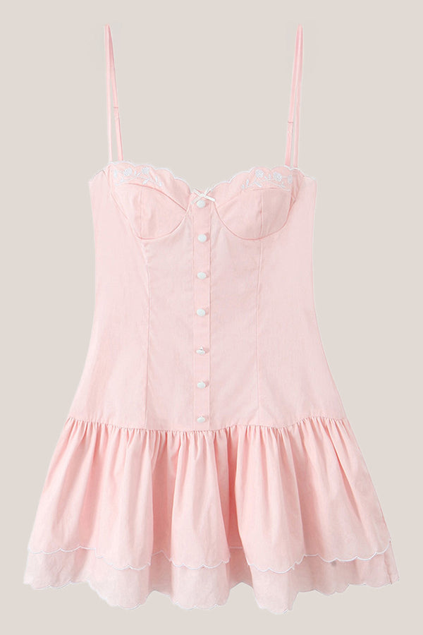 Ruffled Sweetheart A - Line Cotton Mini Dress in Pink - SHE IS ME Dresses