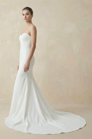 Satin Sweep - Train Long Mermaid Wedding Dress in White - SHE IS ME Wedding Dresses