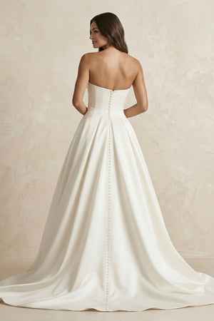 Satin Sweetheart A - Line Ruched Wedding Dress With Slit in Ivory - SHE IS ME Wedding Dresses