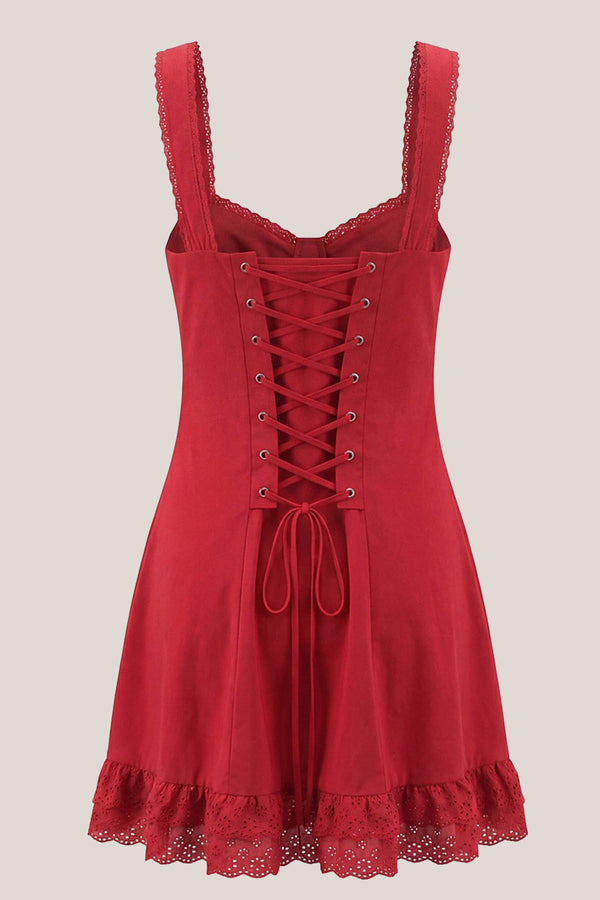 Scoop Neck A-Line Lace Cotton Mini Dress in Red– SHE IS ME Dresses
