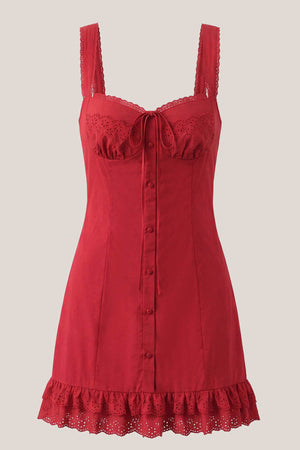 Scoop Neck A-Line Lace Cotton Mini Dress in Red– SHE IS ME Dresses