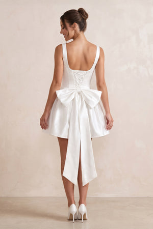 Scoop Neck Bow - Back Mini Dress in Ivory - SHE IS ME