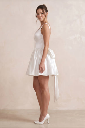 Scoop Neck Bow - Back Mini Dress in Ivory - SHE IS ME