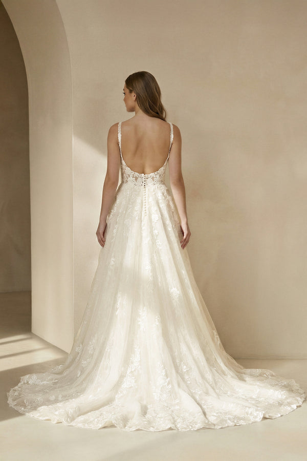 Scoop Neck Open Back Lace Wedding Dress in Ivory - SHE IS ME Wedding Dresses