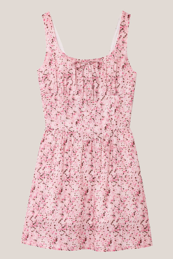 Scoop Neck Vintage Rose Printed Cotton Mini Dress in Pink– SHE IS ME Dresses