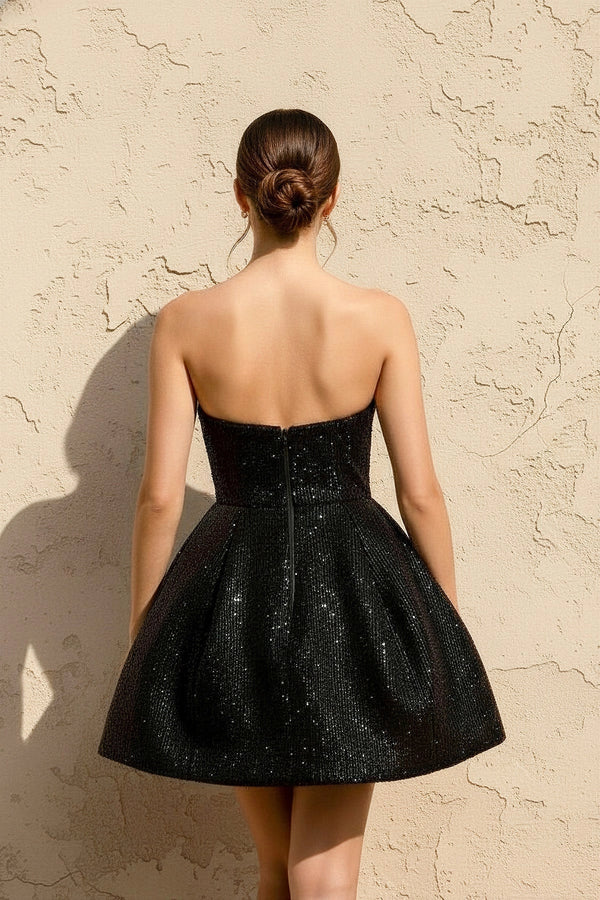 Sequin Mini Dress in Black - SHE IS ME