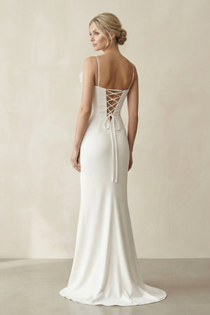 Sheath Cowl Neck Satin Maxi Wedding Dress in White - SHE IS ME Wedding Dresses