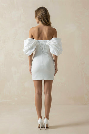 Sheath Off - the - Shoulder Short Wedding Dress in Ivory - SHE IS ME Wedding Dresses