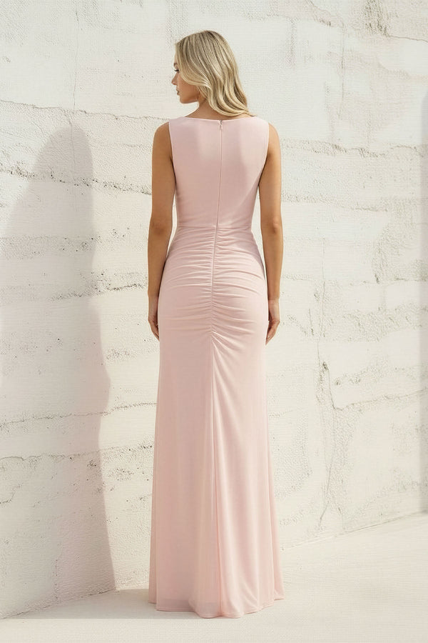 Sheath Ruched Front Draped Maxi Dress in Pink - SHE IS ME