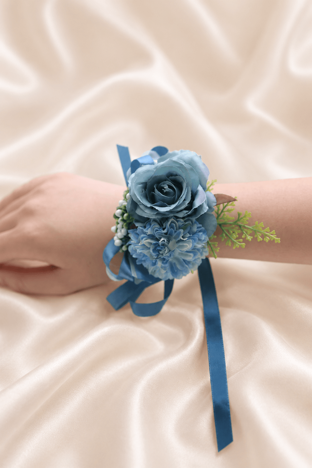 Silk Roses Artificial Bridesmaid Wrist Corsage in Blue - SHE IS ME Accessories