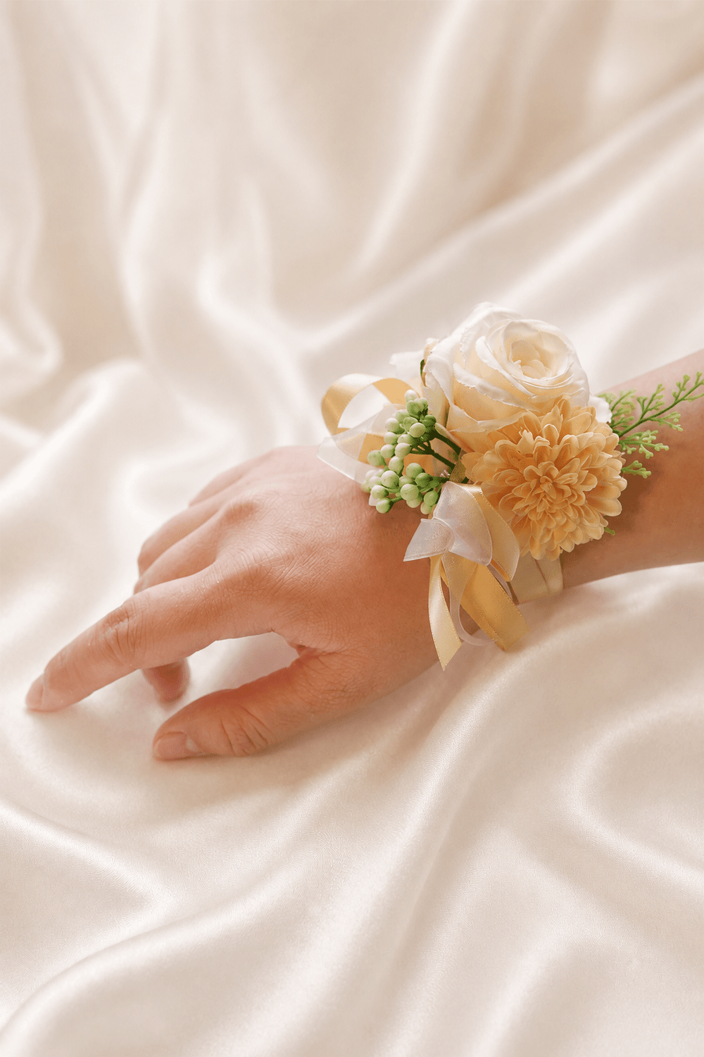 Silk Roses Artificial Bridesmaid Wrist Corsage in Champagne - SHE IS ME Accessories