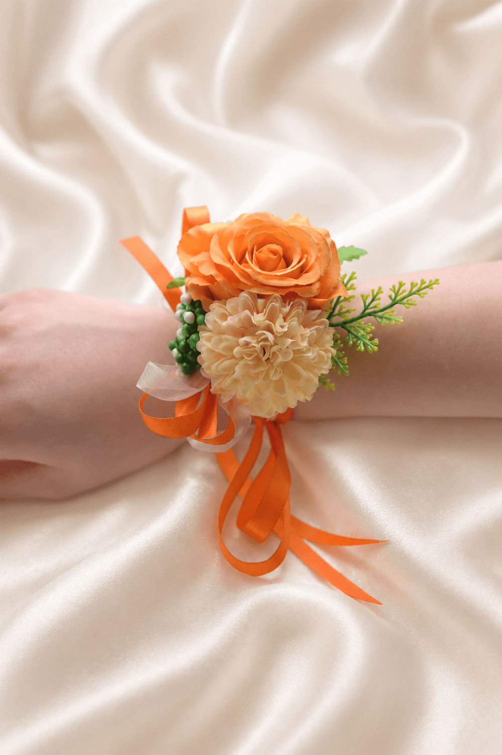 Silk Roses Artificial Bridesmaid Wrist Corsage in Orange - SHE IS ME Accessories