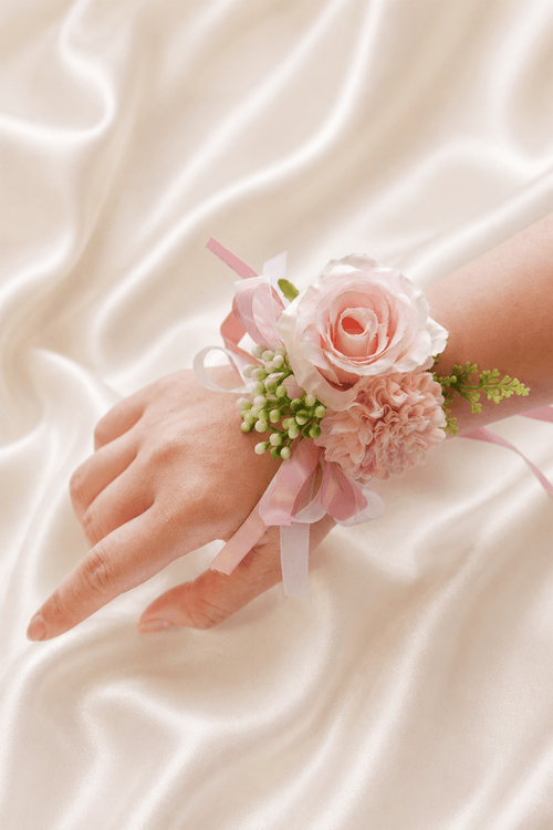 Silk Roses Artificial Bridesmaid Wrist Corsage in Pink - SHE IS ME Accessories